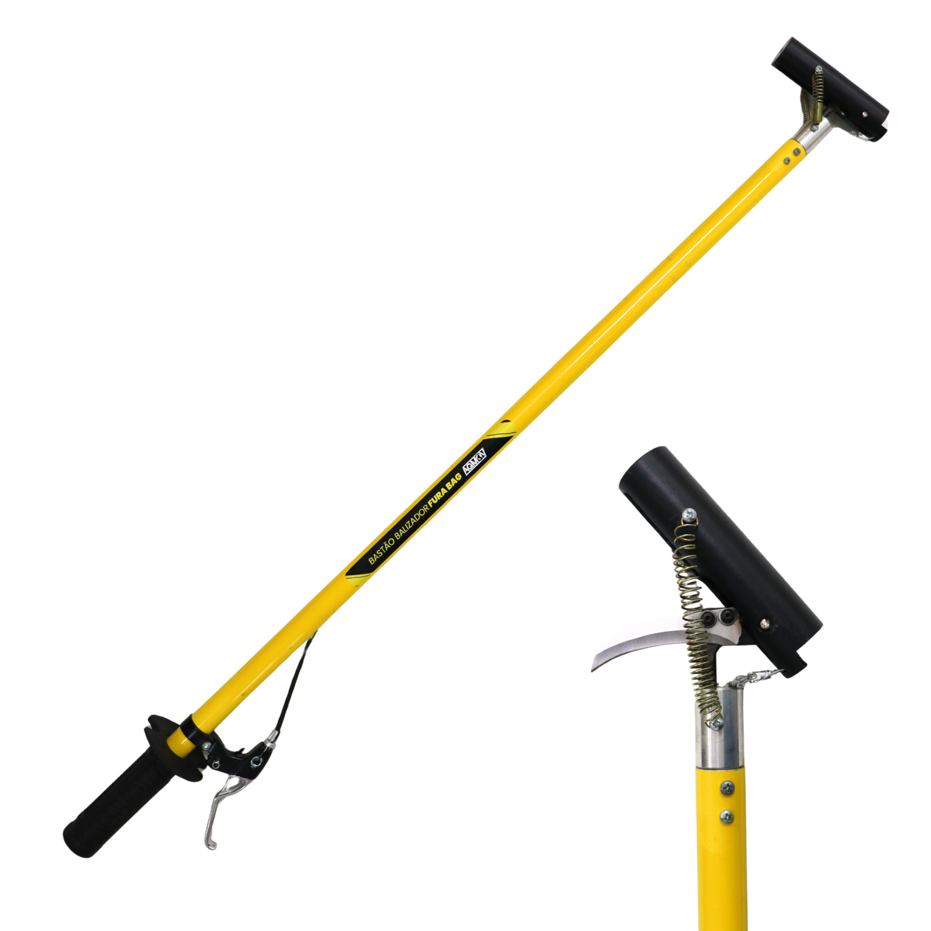 Operador utilizando o Bastão Fura Bag AGMOV para perfurar o fundo do BAG mantendo distância segura e evitando exposição direta à linha de fogo.