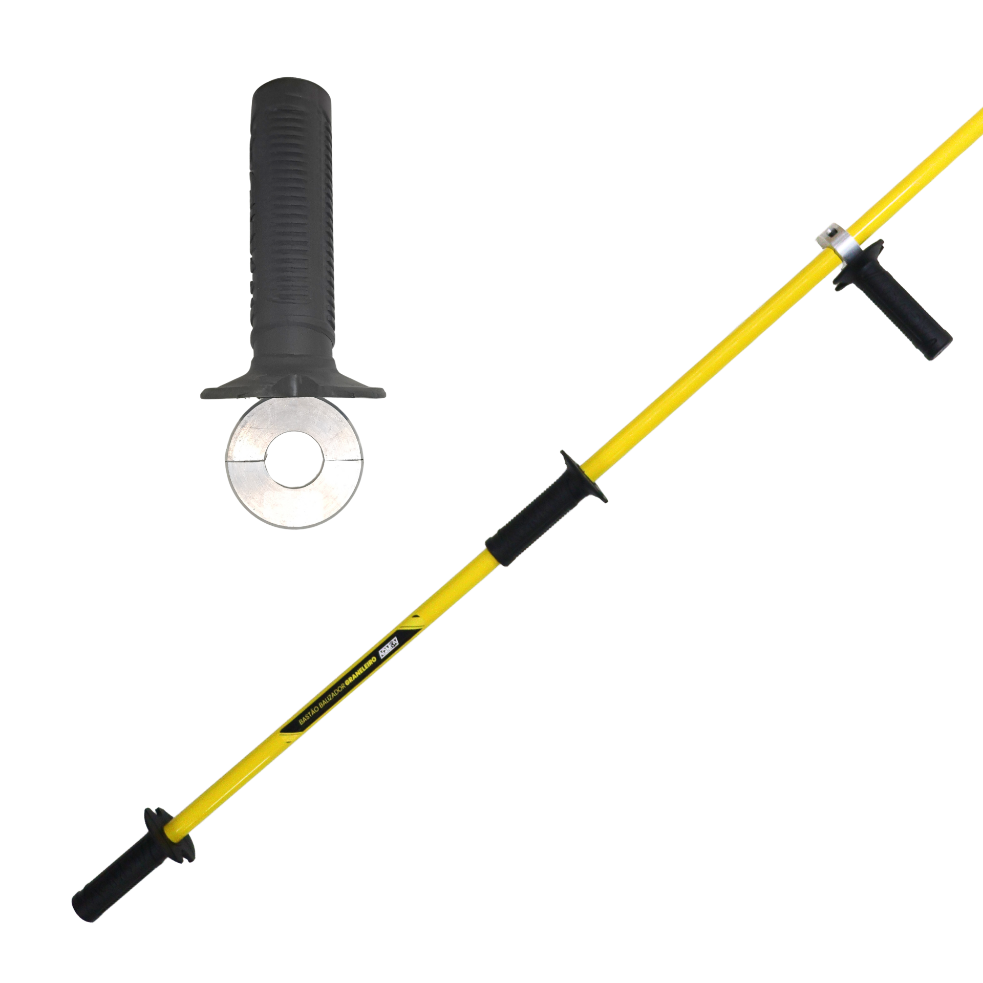 Operador utilizando o Bastão Graneleiro AGMOV para manobrar tampas laterais de caminhões graneleiros com segurança e precisão.