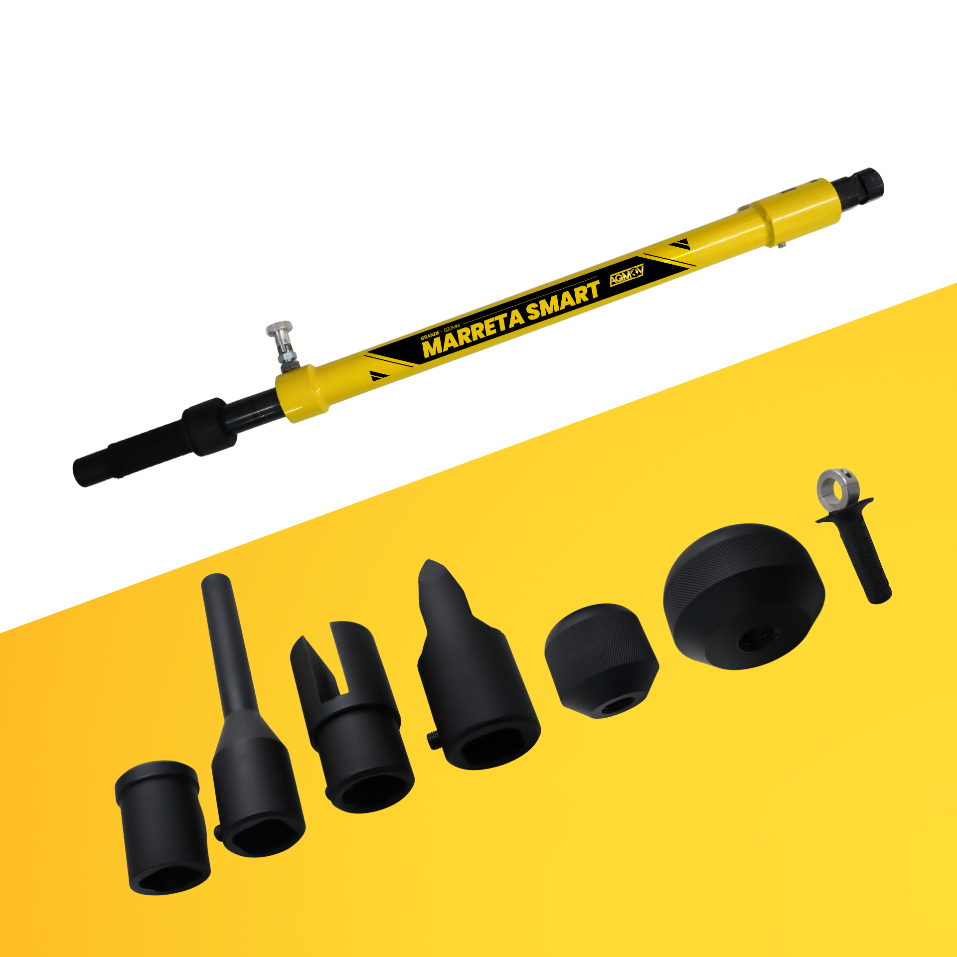 Operador utilizando a Marreta Smart Grande AGMOV para realizar impactos frontais de altíssima potência com máxima segurança em operações pesadas.